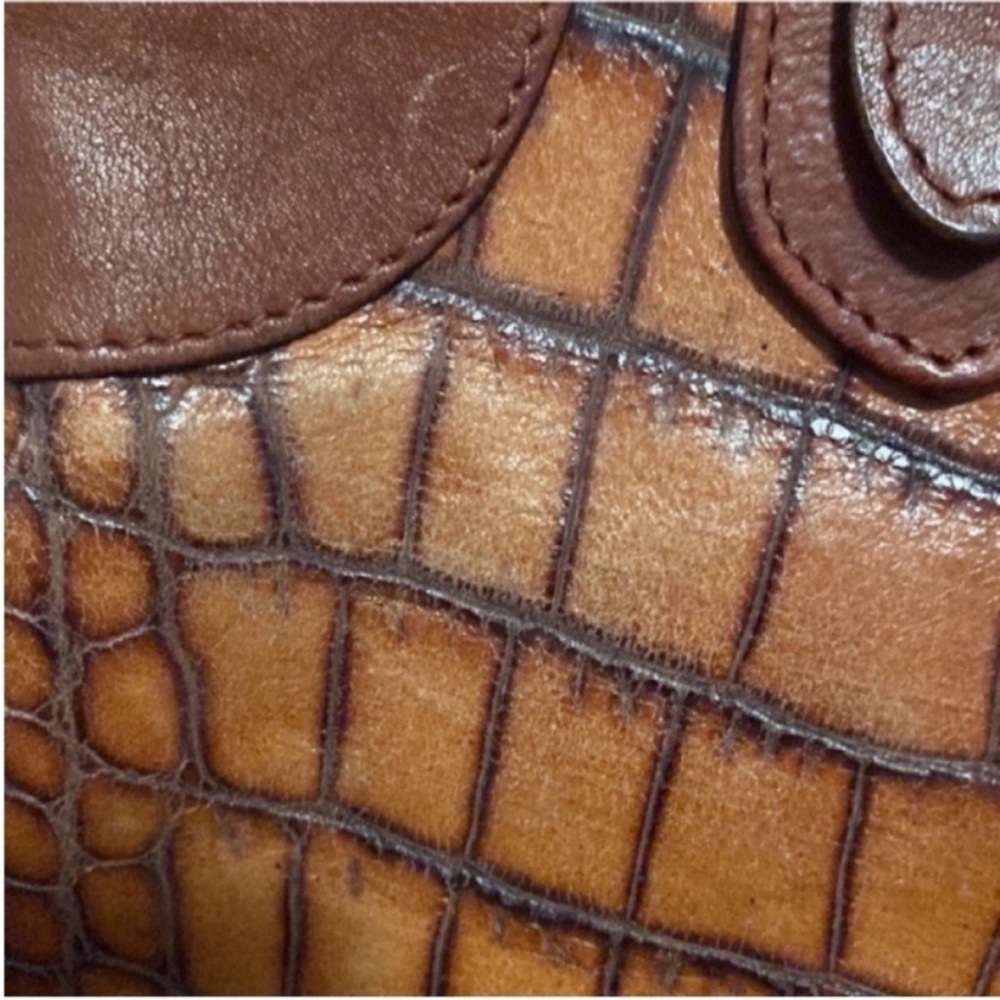 Rey Crocodile Leather Shoulder Bag Brown Tan - Picture 12 of 14